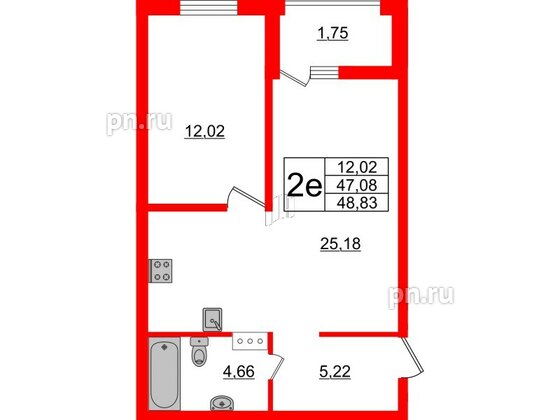 Квартира в ЖК ЭТАЛА, 1 комнатная, 48.83 м², 3 этаж