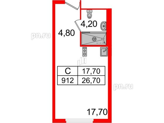 Апартаменты в ЖК ARTStudio M103, студия, 25.8 м², 9 этаж