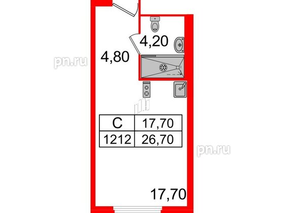 Апартаменты в ЖК ARTStudio M103, студия, 25.9 м², 12 этаж