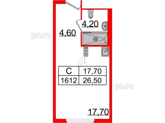 Апартаменты в ЖК ARTStudio M103, студия, 25.8 м², 16 этаж