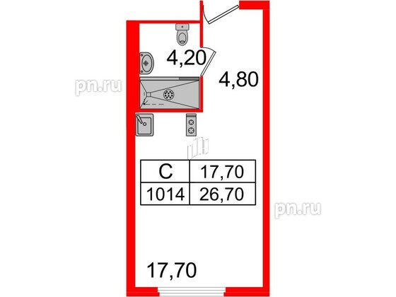 Апартаменты в ЖК ARTStudio M103, студия, 26 м², 10 этаж