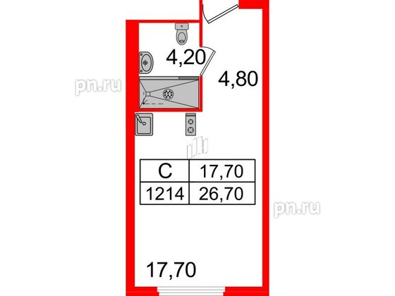 Апартаменты в ЖК ARTStudio M103, студия, 25.9 м², 12 этаж