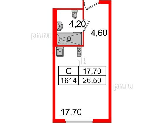 Апартаменты в ЖК ARTStudio M103, студия, 26 м², 16 этаж