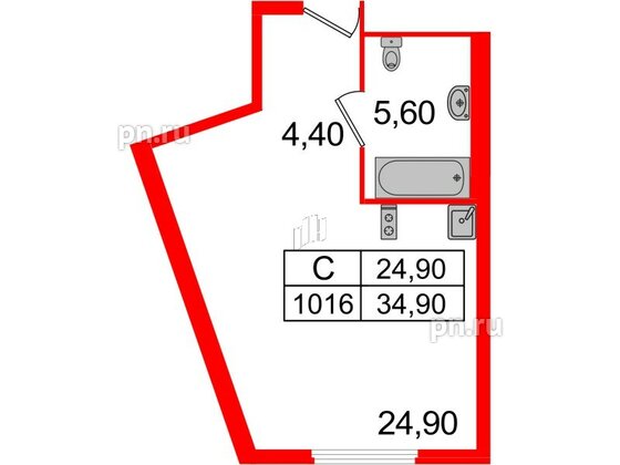 Апартаменты в ЖК ARTStudio M103, студия, 34 м², 10 этаж