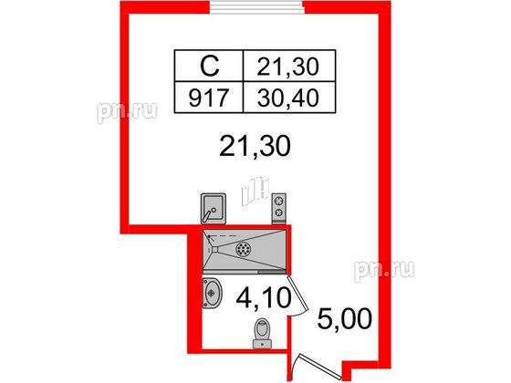 Апартаменты в ЖК ARTStudio M103, студия, 29.6 м², 9 этаж