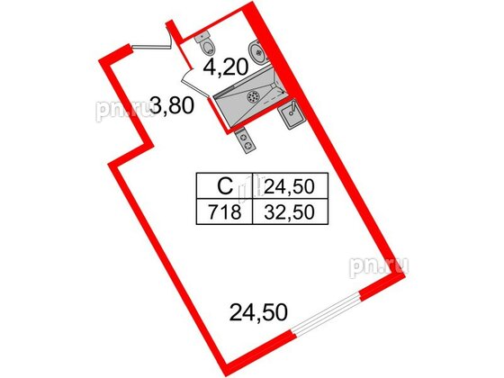 Апартаменты в ЖК ARTStudio M103, студия, 31.6 м², 7 этаж