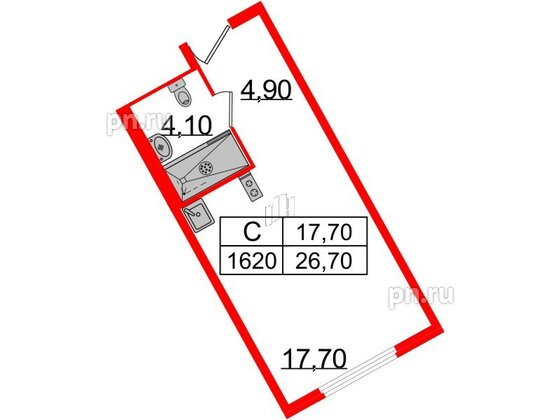 Апартаменты в ЖК ARTStudio M103, студия, 25.9 м², 16 этаж