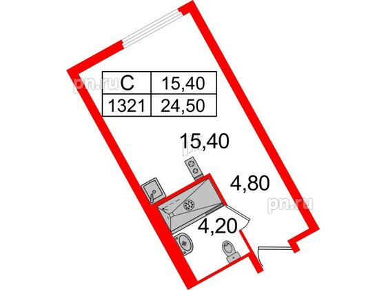 Апартаменты в ЖК ARTStudio M103, студия, 23.8 м², 13 этаж