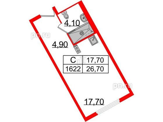 Апартаменты в ЖК ARTStudio M103, студия, 26.1 м², 16 этаж