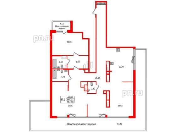 Квартира в ЖК Панорама парк Сосновка, 2 комнатная, 145.9 м², 10 этаж