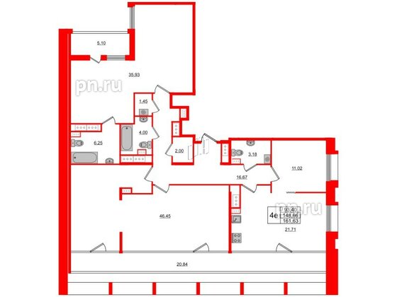 Квартира в ЖК Панорама парк Сосновка, 3 комнатная, 146.4 м², 12 этаж