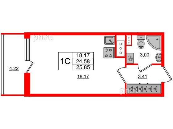 Квартира в ЖК Панорама парк Сосновка, студия, 24.58 м², 4 этаж