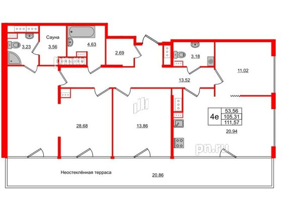 Квартира в ЖК Панорама парк Сосновка, 3 комнатная, 102.7 м², 9 этаж