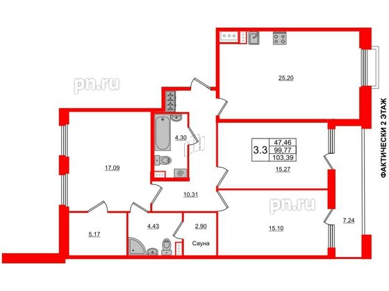 Квартира в ЖК Панорама парк Сосновка, 3 комнатная, 98 м², 3 этаж