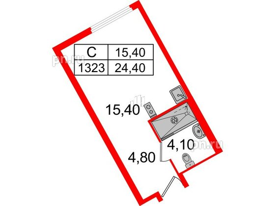 Апартаменты в ЖК ARTStudio M103, студия, 23.6 м², 13 этаж