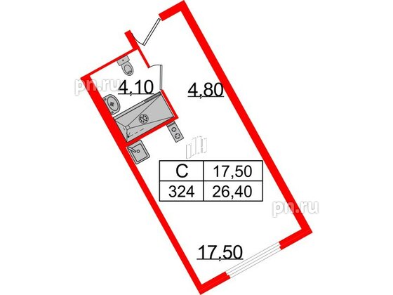 Апартаменты в ЖК ARTStudio M103, студия, 25.5 м², 3 этаж