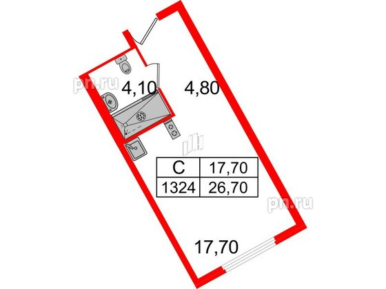 Апартаменты в ЖК ARTStudio M103, студия, 26 м², 13 этаж