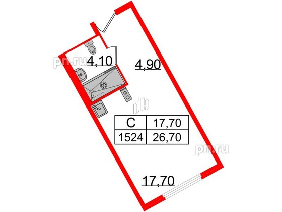 Апартаменты в ЖК ARTStudio M103, студия, 25.9 м², 15 этаж