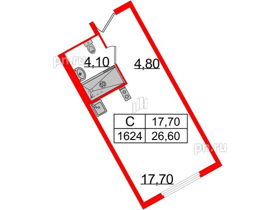 Апартаменты в ЖК ARTStudio M103, студия, 25.8 м², 16 этаж