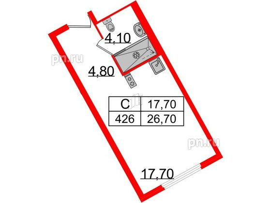 Апартаменты в ЖК ARTStudio M103, студия, 26 м², 4 этаж