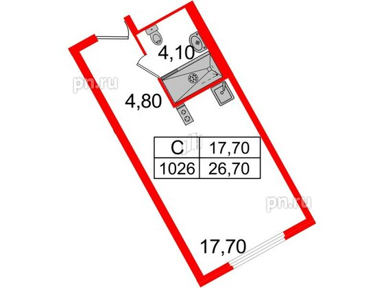 Апартаменты в ЖК ARTStudio M103, студия, 26.1 м², 10 этаж