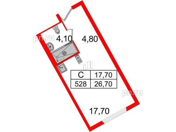 Апартаменты в ЖК ARTStudio M103, студия, 25.8 м², 5 этаж