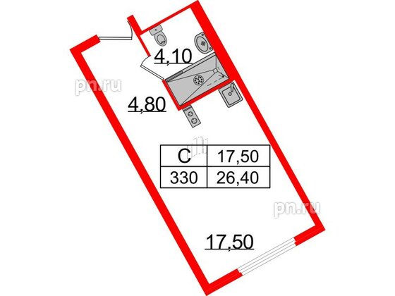 Апартаменты в ЖК ARTStudio M103, студия, 25.5 м², 3 этаж