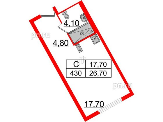 Апартаменты в ЖК ARTStudio M103, студия, 26 м², 4 этаж