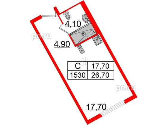 Апартаменты в ЖК ARTStudio M103, студия, 26 м², 15 этаж