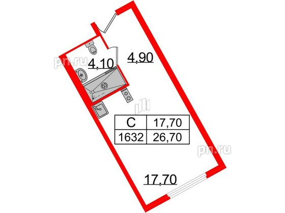 Апартаменты в ЖК ARTStudio M103, студия, 25.9 м², 16 этаж