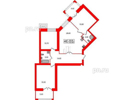 Квартира в ЖК Листва, 3 комнатная, 103.9 м², 12 этаж