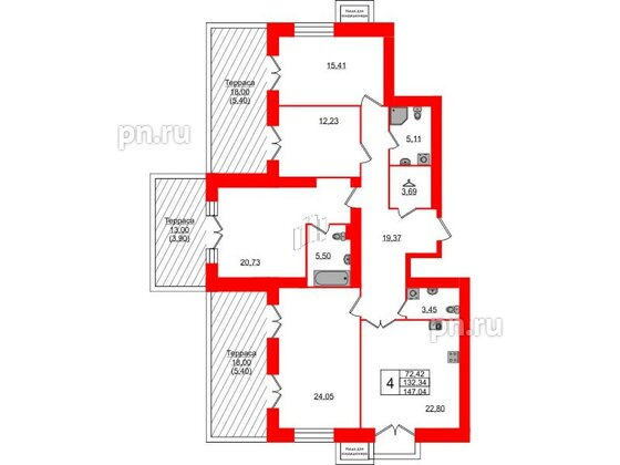 Квартира в ЖК Листва, 4 комнатная, 144.3 м², 13 этаж