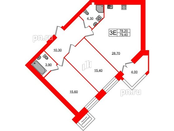 Квартира в ЖК Листва, 2 комнатная, 79.4 м², 10 этаж