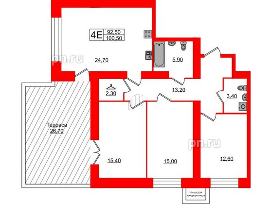 Квартира в ЖК Листва, 3 комнатная, 100.5 м², 12 этаж