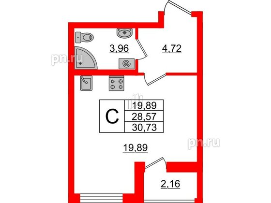 Квартира в ЖК ЦДС Новосаратовка «Город первых», студия, 28.57 м², 14 этаж