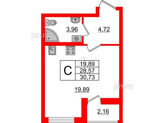 Квартира в ЖК ЦДС Новосаратовка «Город первых», студия, 28.57 м², 22 этаж