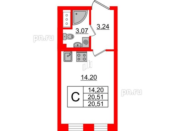 Квартира в ЖК Морская набережная 2, студия, 20.51 м², 17 этаж