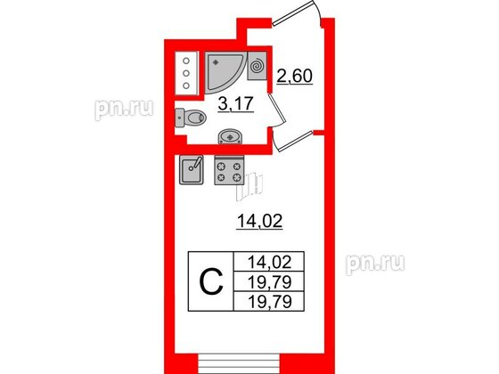 Квартира в ЖК Морская набережная 2, студия, 19.79 м², 17 этаж