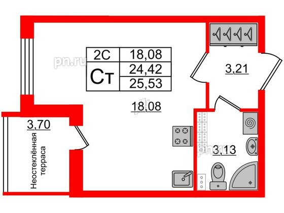 Квартира в ЖК «Парадный ансамбль», студия, 24.42 м², 5 этаж