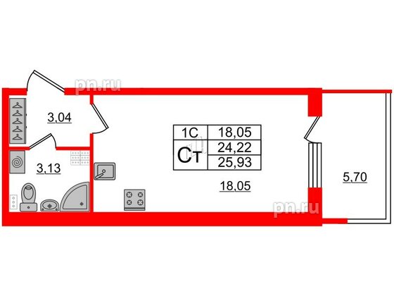 Квартира в ЖК «Парадный ансамбль», студия, 24.22 м², 4 этаж