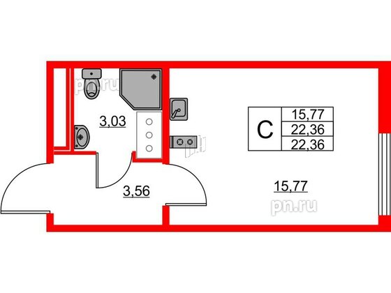 Квартира в ЖК 'Морская миля', студия, 22.36 м², 13 этаж