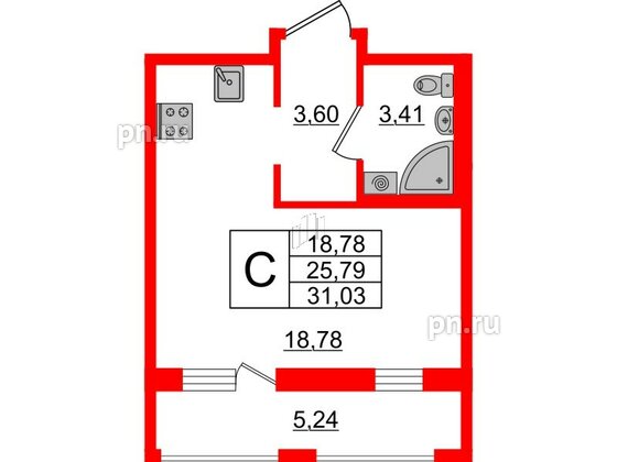 Квартира в ЖК ЦДС Мурино Space, студия, 25.79 м², 17 этаж