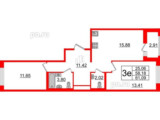 Квартира в ЖК ЦДС Мурино Space, 2 комнатная, 58.18 м², 4 этаж