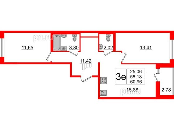 Квартира в ЖК ЦДС Мурино Space, 2 комнатная, 58.18 м², 4 этаж