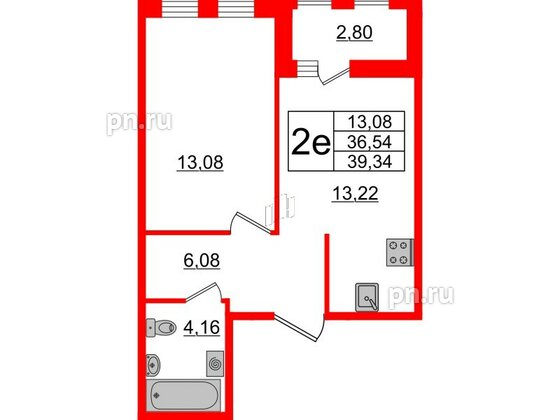 Квартира в ЖК ЦДС Мурино Space, 1 комнатная, 36.54 м², 13 этаж