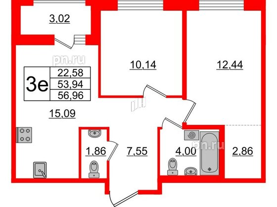 Квартира в ЖК ЦДС Мурино Space, 2 комнатная, 53.94 м², 11 этаж