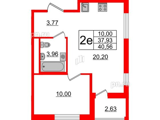 Квартира в ЖК ЦДС Мурино Space, 1 комнатная, 37.93 м², 14 этаж