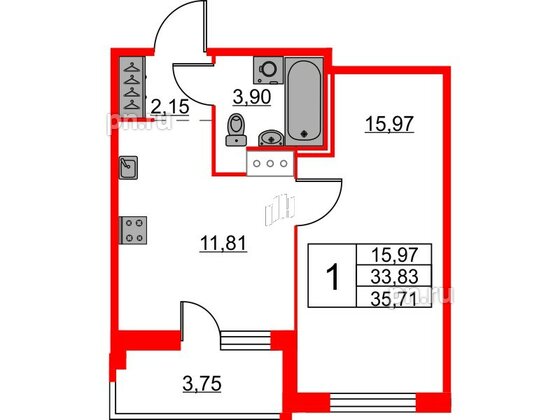 Квартира в ЖК iD Murino II, 1 комнатная, 35.71 м², 4 этаж