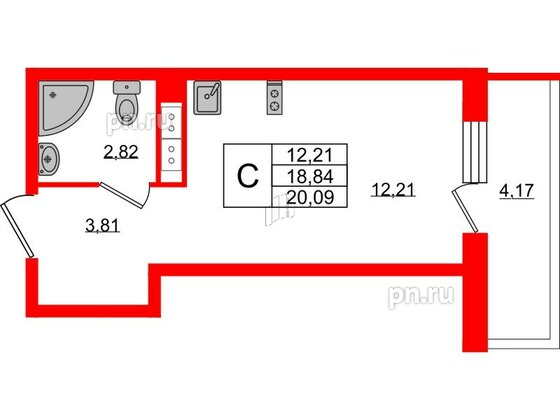 Квартира в ЖК Дом на Васильевском, студия, 23.01 м², 12 этаж