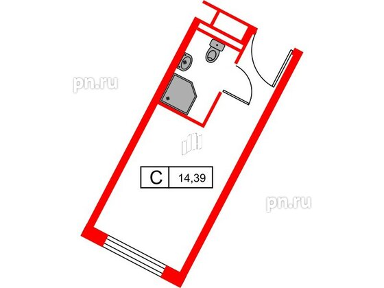 Апартаменты в ЖК Вертикаль на Московской (корп.2), студия, 14.39 м², 14 этаж